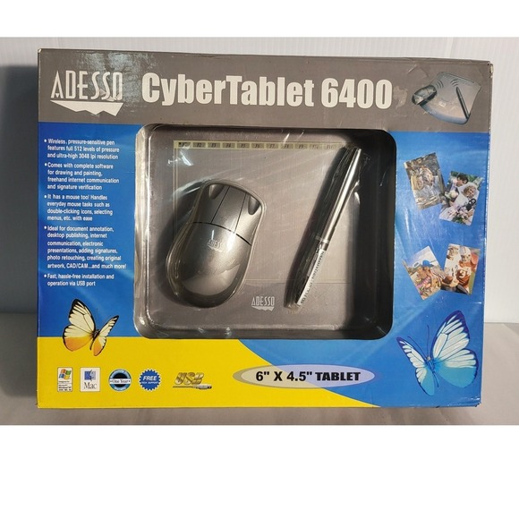 Adesso CyberTablet 6400 Graphics Drawing Tablet 6"x4.5" with Pen and Mouse - Picture 2 of 5
